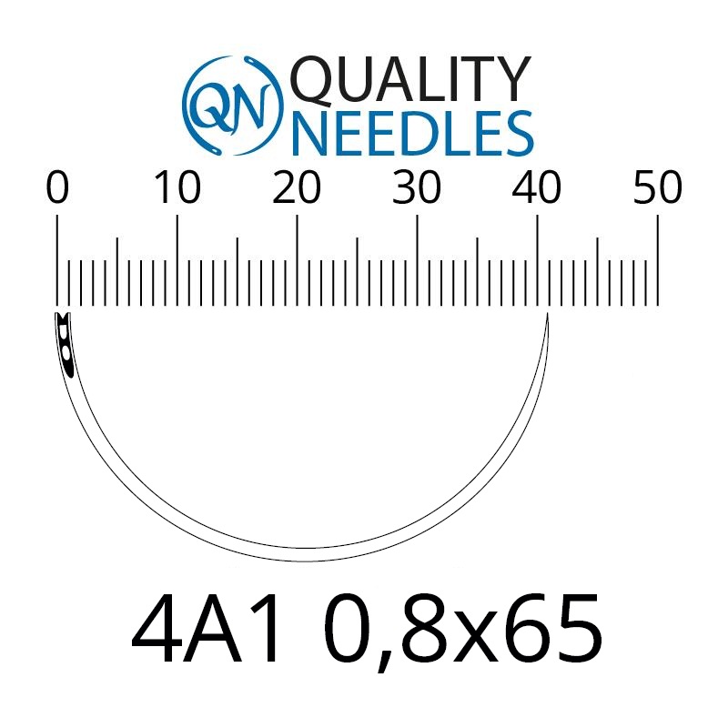 Голки хірургічні колючі, 4/8 (1/2), пружинне вушко, розмір 0,8х65 мм, 10 шт.
